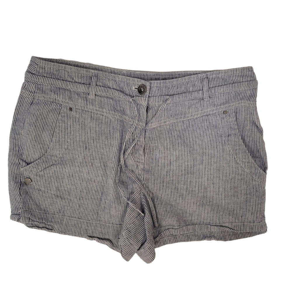 Dalia women's shorts size 8 linen blend pockets stripes blue & white